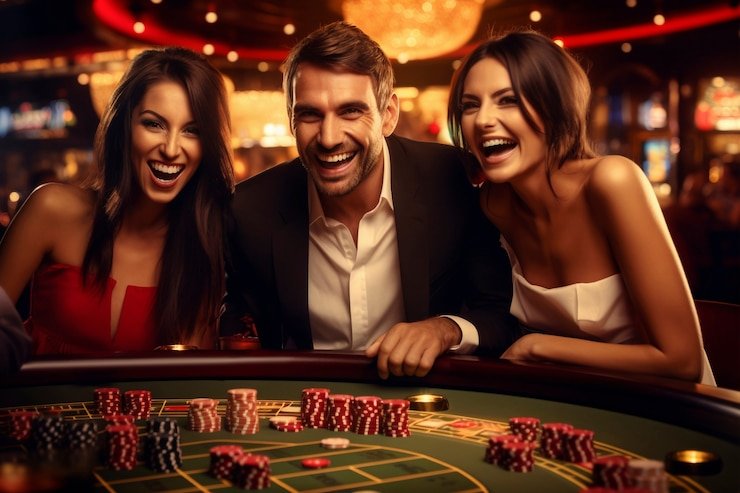Dadu neon menggambarkan hiburan kasino virtual